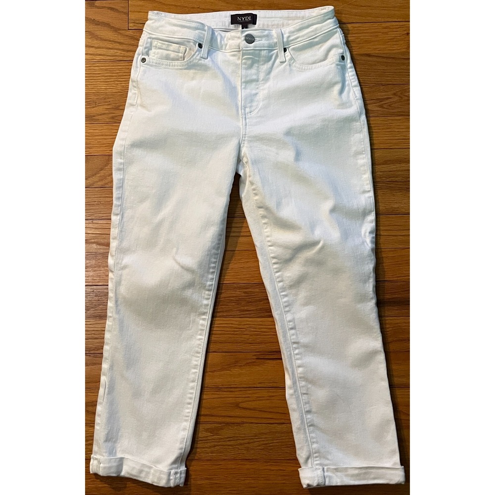NYDJ Chloe High Rise Straight Capri Optic White Stretch Denim Jeans Women 0